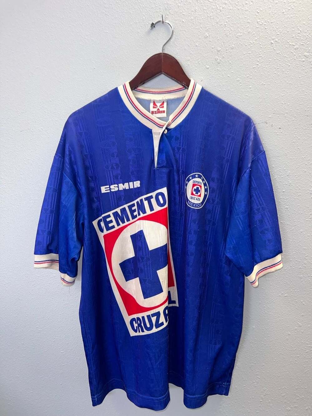 Vintage 90s Cruz Azul Esmir Pepsi Cemento Soccer Jersey Blue Large Mexico 0591